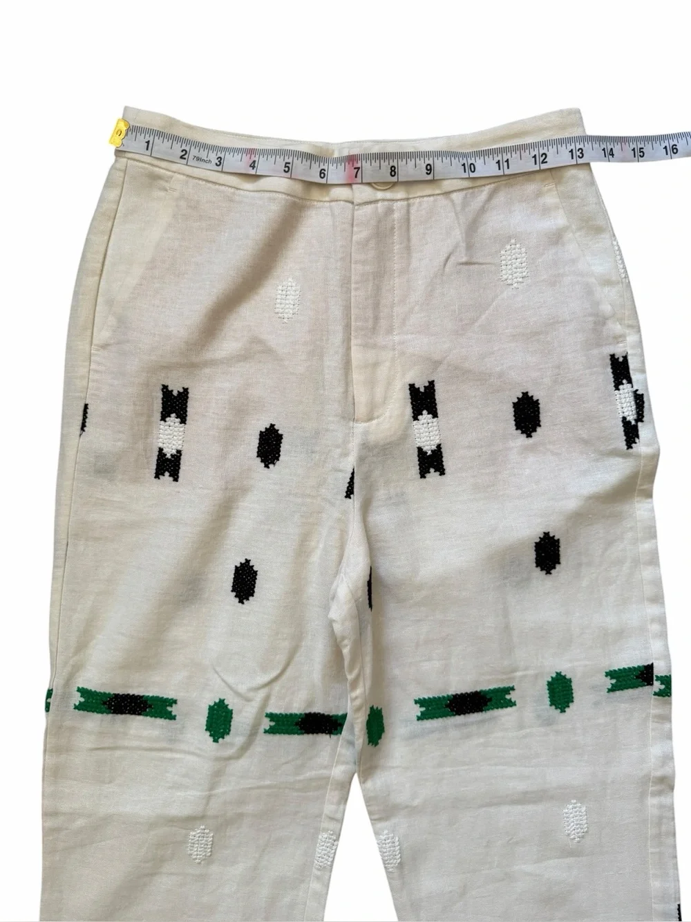 Zara Linen-Blend Embroidered Pants Size XS